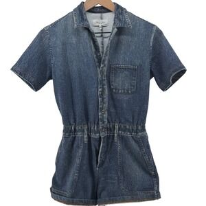 rag & bone Miramar Denim Romper Women XS Blue Trompe L'oeil Cotton Jumpsuit‎